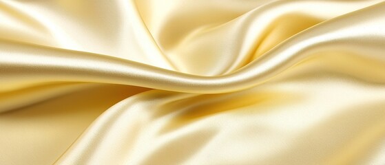 Elegant golden silk fabric with smooth, soft waves and folds.