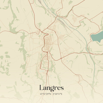 Vintage map of Langres, France.