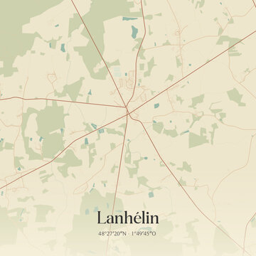 Vintage map of Lanh&eacute;lin, France.