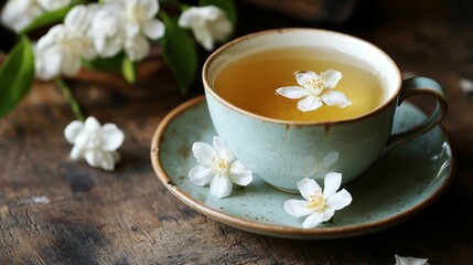 Elegant Cup of Jasmine Tea with Delicate Floral Accents