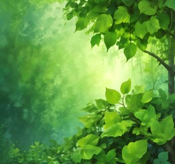 Illlustration of green environment with fresh leaves.