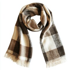 Trendy oversized wool scarf with checkered pattern isolated on white