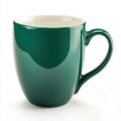 Vibrant emerald green coffee mug with a curved shape isolated on white