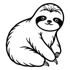 Sloths animal line art silhouette vector illustration, white background.