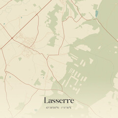 Vintage map of Lasserre, France.