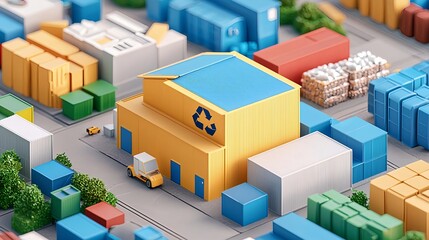 Sustainable City Planning with Recycling Center: Isometric Urban Landscape