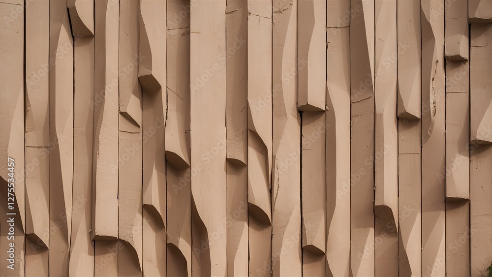 Aufkleber textured orange-brown plaster wall featuring vertical grooves and three-dimensional elements creatin