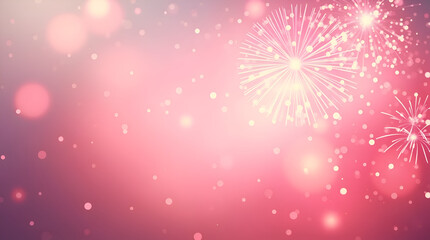 Pink Fireworks Celebration Background with Bokeh Lights and Festive Glow