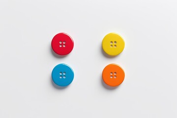 three buttons are arranged in a row on a white surface