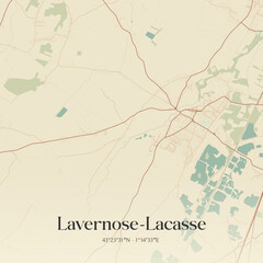 Vintage map of Lavernose-Lacasse, France.