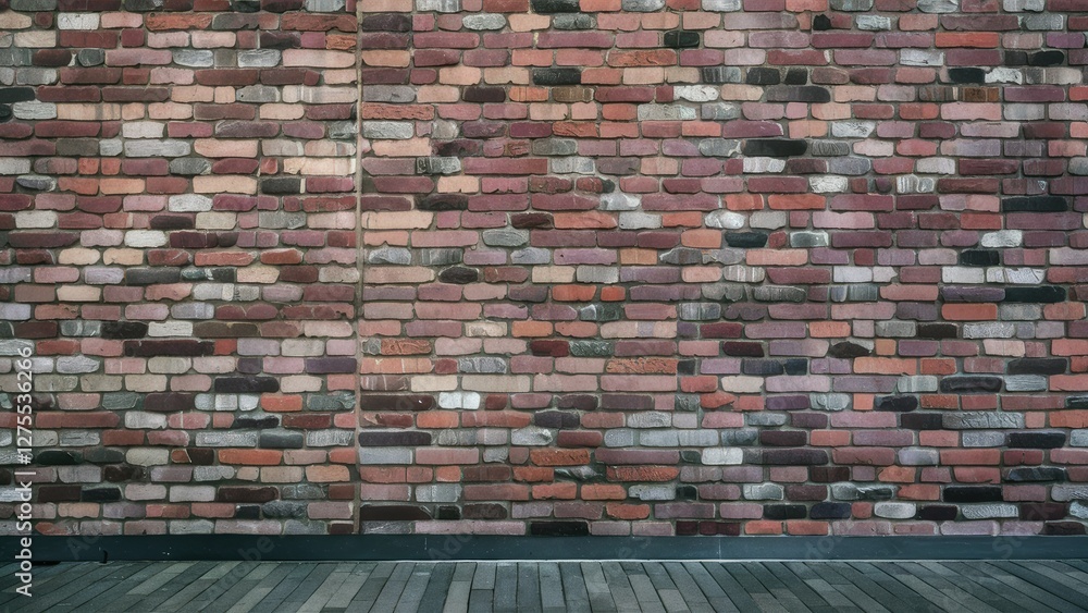 Poster textured brick wall with varying shades of red and gray bricks arranged in a random pattern against 