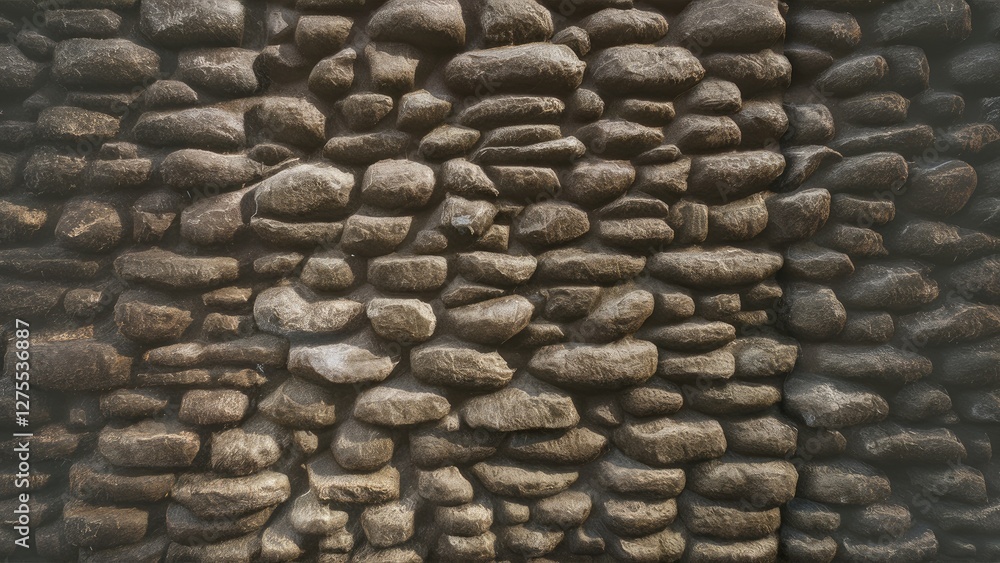 Aufkleber textured stone wall background featuring unevenly stacked dark brown stones with subtle shadowing, c