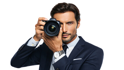 Professional Photographer Holding Camera for Portrait