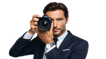 Professional Photographer Holding Camera for Portrait