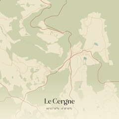 Fototapeta premium Vintage map of Le Cergne, France.