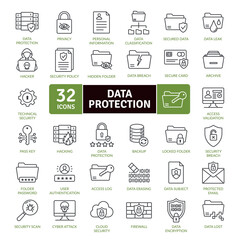 Data protection icons Pack. Collection of icons of elements related to data protection including data loss, security, information access, management and availability