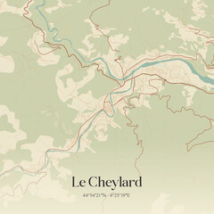 Fototapeta premium Vintage map of Le Cheylard, France.