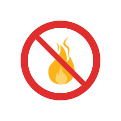 No fire sign icon in flat style. Danger symbol vector illustration on white isolated background.
