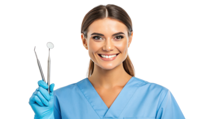 Smiling Dentist Holding Dental Tools in Clinic