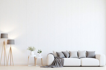 Modern living room white stripes white sofa floor lamps