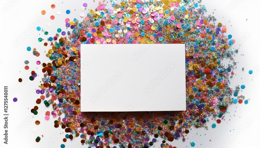 Aufkleber vibrant white greeting card adorned with sequins and confetti on pristine background, radiating spar