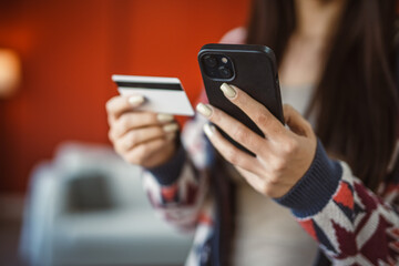 close up on of woman use smart phone for online shopping