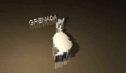 Map of Grenada in 3D with golden texture for print purpose 2