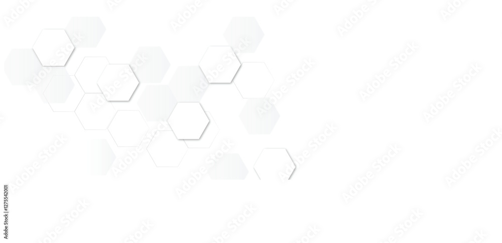 Poster abstract white soft hexagon concept design abstract technology background vector. white 3d futuristi