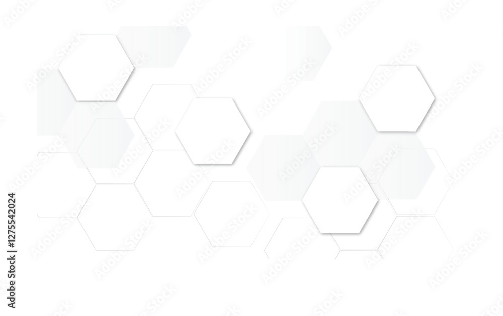 Poster abstract white and gray hexagon technology lines background. abstract white and grey color hexagonal