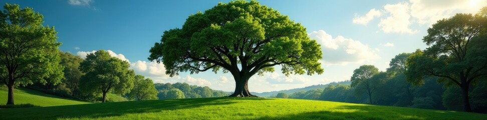 Fototapeta premium High-angle shot of a Yew tree towering above other trees, vertical, majestic