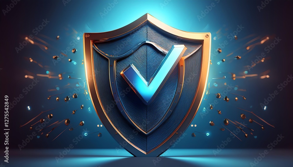 Poster a digital shield with a checkmark, symbolizing security and protection, illuminated by a blue glow a