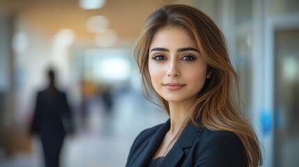 Naklejka premium Confident Young Businesswoman Portrait in Modern Office Building