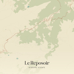Fototapeta premium Vintage map of Le Reposoir, France.