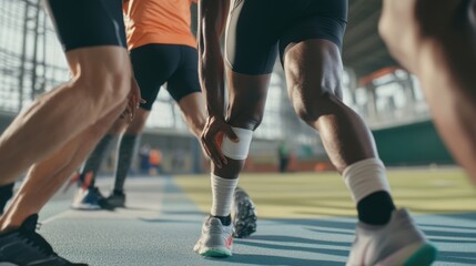 Sports injury to the calf during a sprint. Featuring sudden strain and injury