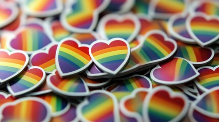 Fototapeta premium Rainbow-colored Pride stickers with inclusive designs, celebrating love and acceptance across diverse identities.