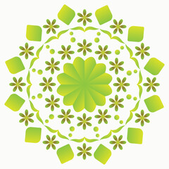A premium set of green color flowers and a leaf mandala design 