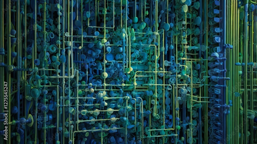 Aufkleber intricate geometric pattern in blue green and gold abstract background of interconnected lines and s