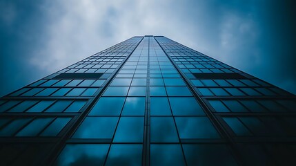 Modern Glass Skyscraper Reaching Towards Cloudy Sky