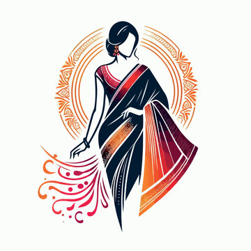 Fashion saree logo design with women figure template or clothing logo design illustration, Generative Ai.
