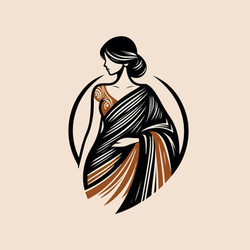 Fashion saree logo design with women figure template or clothing logo design illustration, Generative Ai.
