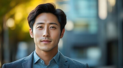 Obraz premium Confident Young Asian Businessman in Urban Setting
