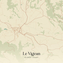Fototapeta premium Vintage map of Le Vigean, France.