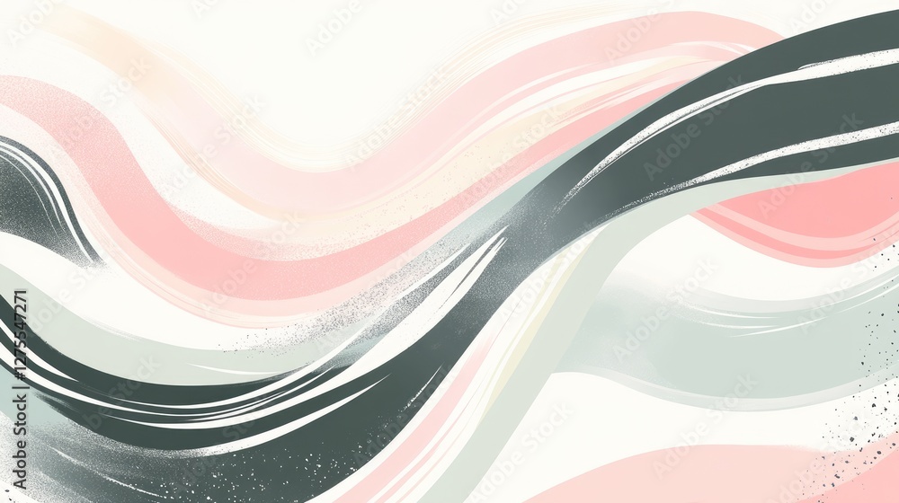 Poster muted color diagonal stripes blending with complex geometric shapes, giving a sleek and sophisticate