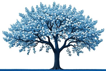 Obraz premium arafed tree with blue leaves and white flowers on a blue ground