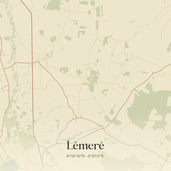 Fototapeta premium Vintage map of Lémeré, France.