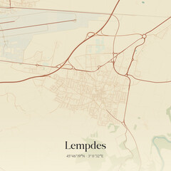 Fototapeta premium Vintage map of Lempdes, France.