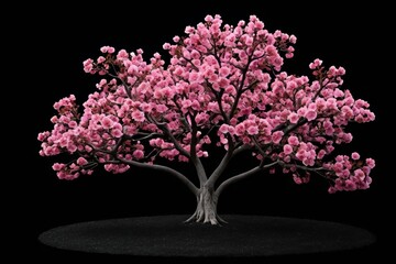 Obraz premium arafed image of a tree with pink flowers on a black background