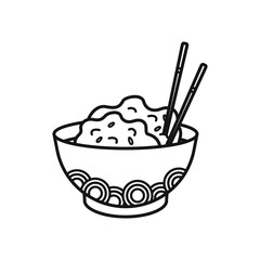 Rice Bowl with Chopstick Outline Illustration