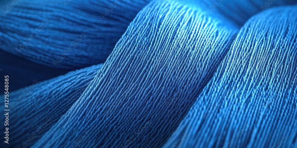 Poster Close up of intertwined threads in Persian blue showcasing intricate texture patterns ideal for backgrounds banners and textile design projects