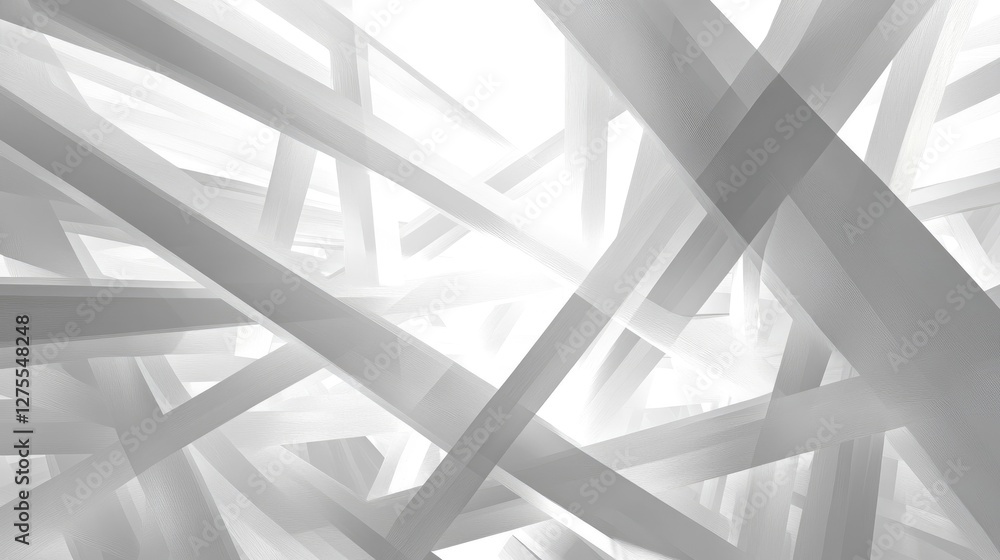 Poster monochromatic diagonal lines crossing through layered polygons, creating a structured, modern abstra
